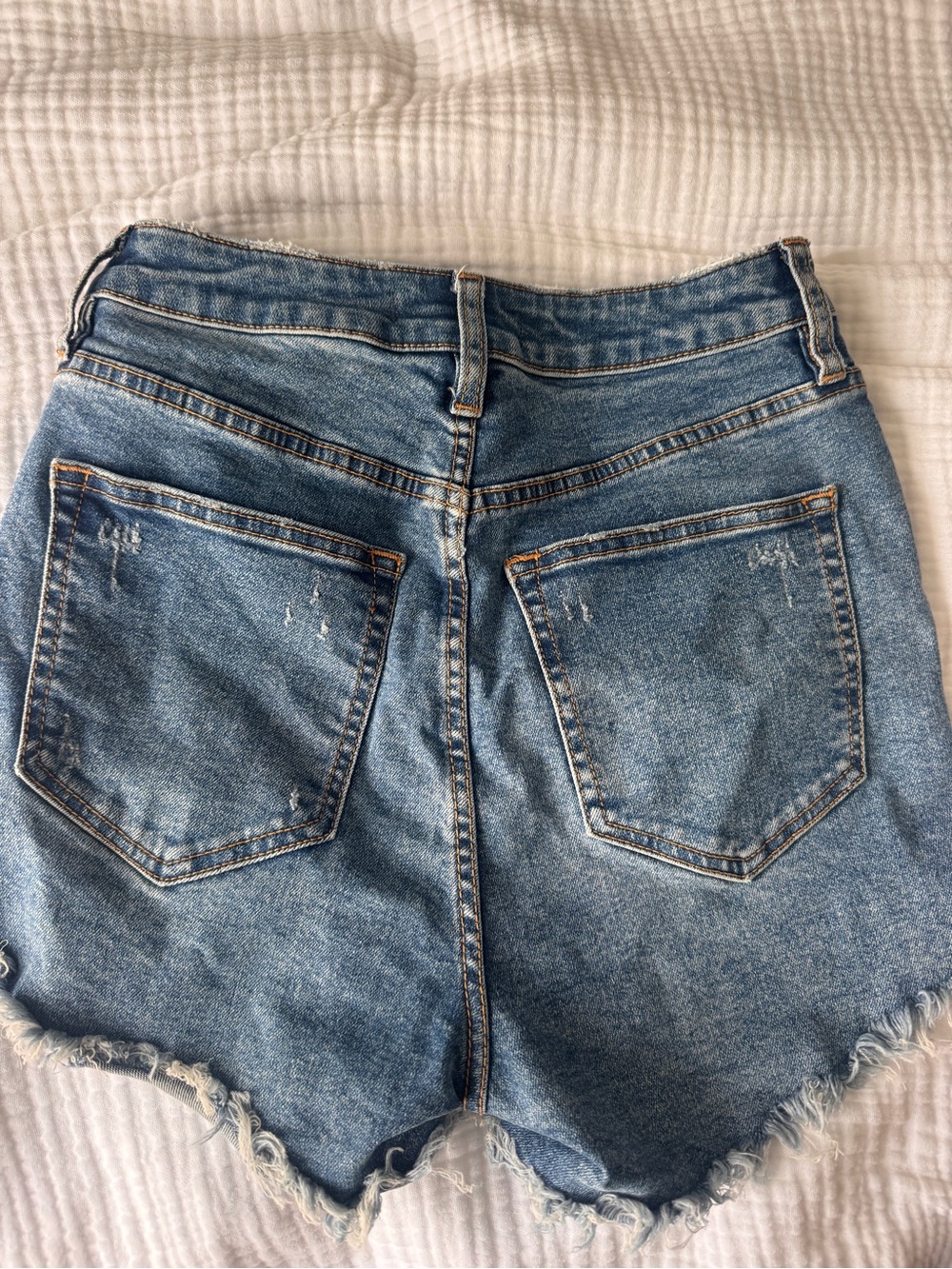 Free People Distressed High-Rise Denim Shorts - Blue - Picture 3 of 3